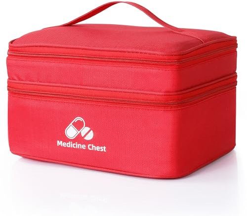 Romon Bolsa Primeros Auxilios Portátil, Botiquín de Primeros Auxilios Vacio,Doble turno Impermeable Gran Capacidad Botiquín Médico Vacío, Bolsa Médico de Emergencia para Hogar, Oficina, Rojo