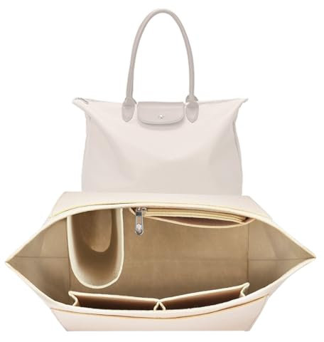 BOOSHMall Organizer für Longchamp Tasche, Tascheneinsatz-Organizer, Multi Pocket Handtasche Einsatz, Geldbörsenzubehör für Fächer Geschenke für Frauen, Beige, M