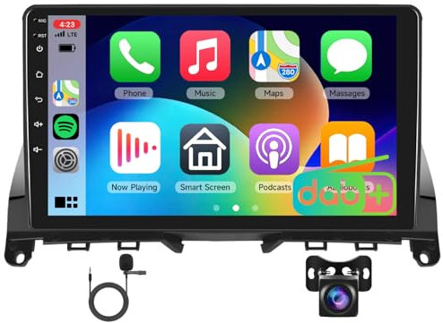 Carplay-Autoradio mit DAB+ für Mercedes-Benz C-Klasse W204 S204 2007-2010, Podofo 9-Zoll-Touchscreen-Radio 2G+64G Kabelloses CarPlay Android Auto mit HiFi/BT/WiFi/GPS/Lenkradsteuerung+CANBUS
