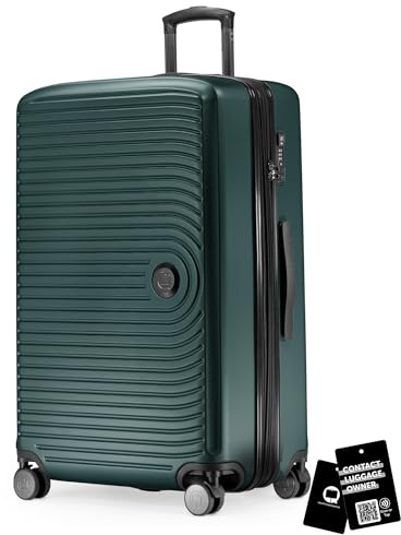 Hauptstadtkoffer Mitte Koffer 77 cm 112-130 Lmit Anhänger, Waldgrün | ABS-Hartschale · TSA · XL Erweiterung · 4 Rollen · Austauschbare Ersatzteile · Urlaub · 2-3 Wochen · Digitaler Kofferanhänger