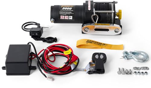 KANGAROO WINCH Elektrische Seilwinde 12V - 3000 LBS / 1361 kg Zugkraft - Ideal für ATV, Quad und Offroad Einsätze - Robuste Konstruktion - Inklusive Synthetikseil und Funkfernbedienung (K3000SR)