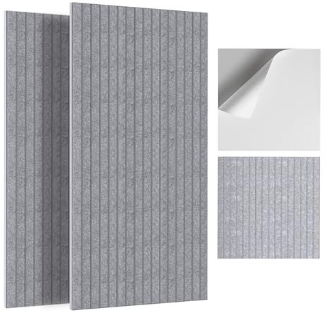 JBER 6Pack Acoustic Panels Self-Adhesive, Sound Proofing Panels for Walls, Decorative High Density Fibreboard Wall Panels, Sound Absorbing Panels for Recording Studio, Office, 60×60×1cm, Grey