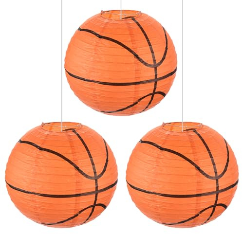 QUARKZMAN 3 Stück Basketball Papierlaternen 10 Runde Hängende Orange | Chinesische/Japanische Laterne Dekoration, für Zuhause, Geburtstagsfeier, Hochzeit, Weihnachten, Klassenzimmer Dekor