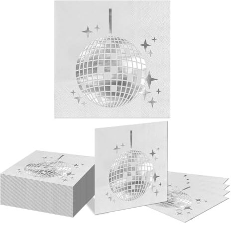 Kotkiddy 40 Pezzi tovaglioli per Festa Disco Cocktail, Eleganti, USA e Getta, Articoli per Feste Anni '70 '80 '90, tovaglioli Cocktail Disco per Fidanzamento Compleanno Cerimonia (Argento)