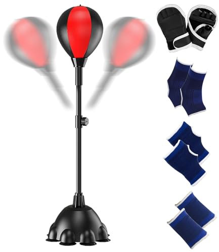 Kustimantu Reflex -Stanztasche, Boxgeschwindigkeitsball mit Stand,Stanzbeutel Erwachsener | Reaktionszielhöhe Einstellbare freistehende Geräte für das Anti -Stress -Fitnesstraining im Freien im Freien