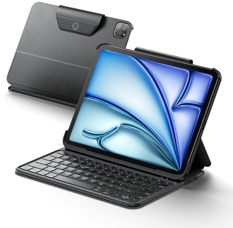 HOU Keyboard Case for iPad Air 11 inch (M3/M2) & iPad Air 5th/4th Gen & iPad Pro 11 inch (M4/4th/3rd/2nd/1st Generation– Lightweight and Portable, Space Leather, Four Corner Reinforcement