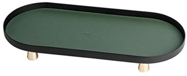 GIBZ Plateau Décoratif Oval, Rangement de Bijoux Bougies Cosmétique, Plateaux de Service pour Cuisine, Table Basse, Salon, Vert, 29.8 x 12.8 x 3.6 cm
