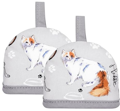 Cotton Egg Cosy Warmers Kitchen Breakfast Egg Covers 2 PEC (Grey Cats)
