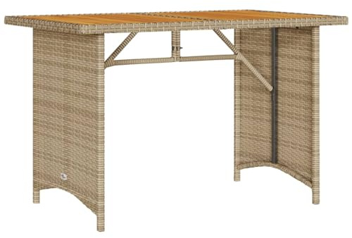 Gartentisch mit Glasplatte 110x68x70 cm beige Polyrattan Outdoor Terrassenmöbel edel gehärtetes Glas witterungsbeständig