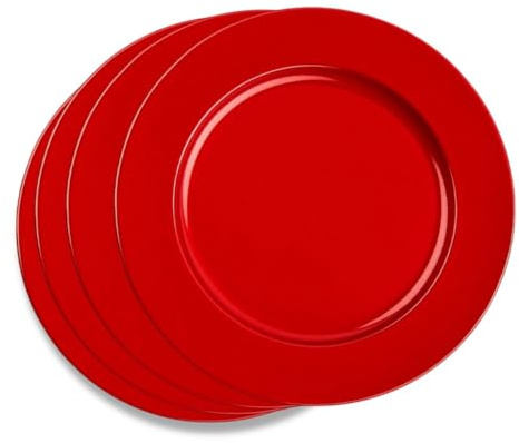 Envenzo Red Charger Plate Set, Polypropylene Christmas Dinner Plates, Shiny Finish, Set of 4