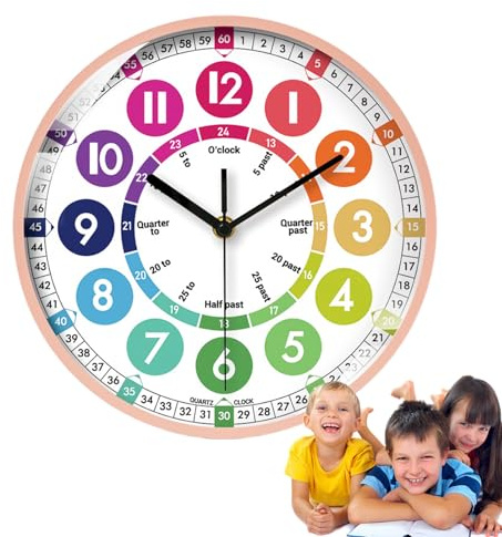 Générique d'apprentissage pour – analogique sans tic- de 10 Pouces, Fonctionne à Piles, Design coloré | Apprendre à Lire l'heure Murale pour Chambre Salle de Jeux sall