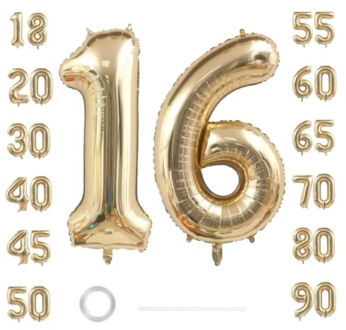 GoldRock XXL Luftballons 16 Geburtstag Deko 40 Zoll,Sweet Deko 16. Geburtstag Mädchen Junge,Zahlen 16 Luftballon,Geburtstagsdeko 16 Mädchen Junge Folienballon Weißgold,16 Ballon Zahl Groß für Jubiläum