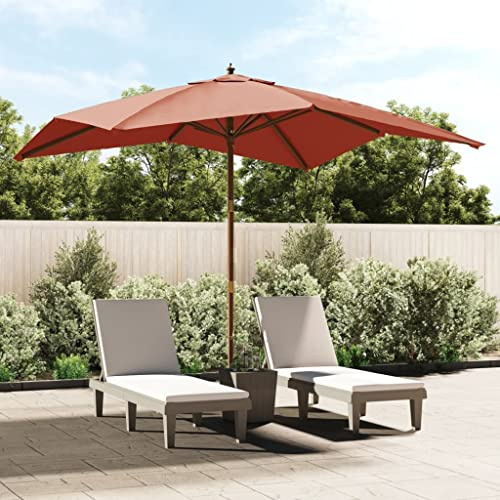 Sonnenschirm Holzmast Terrakotta, 300x300 cm UV-Schutz Sonnenschutz für Garten Terrasse Außenbereich, quadratisch, Robustes Polyester Gewebe, Massivholz Mast Ø 38mm, winddurchlässig