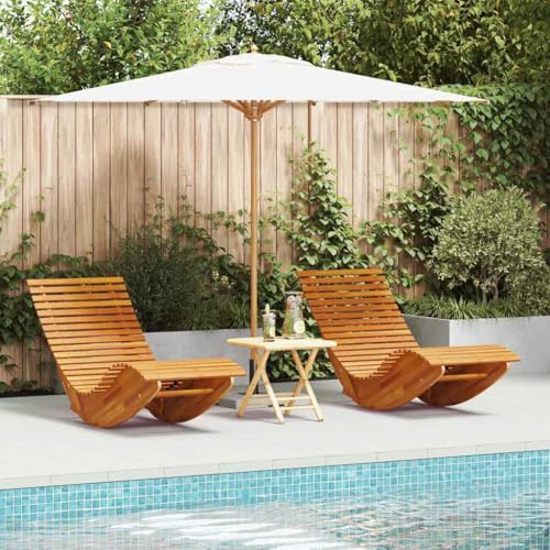 Owoxanthellate Sonnenliege 2-er Set Akazie massiv 152x60x74 cm holzbraun klappbar mit Wippfunktion ergonomische Gartenliege mit rustikalem Design für Bal kon Terrasse und Wohnzimmer