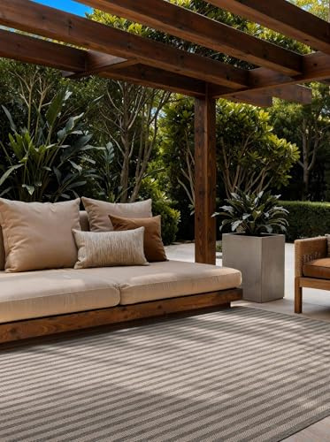 Ted Baker Flachgewebe Teppich Linley - Wendeteppich Outdoor geeignet, Pflegeleichter Wohnzimmerteppich, Modern, Streifen Muster für Wohnzimmer, Terrasse, Esszimmer, Balkon - Grau Weiß, 120x170 cm