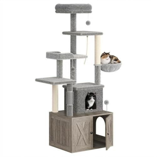 Particle Board Hidden Cat Litter Cabinet with Storage Function, Contemporary Pet House Furniture for Small Spaces