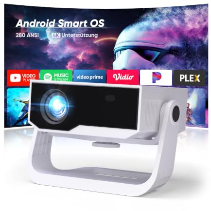 Wielio Upgrade Smart Beamer,integrierter App, Unterstützung 4K,WLAN&BT Projekto, 120° verstellbarem Ständer, vertikale Trapezkorrektur und elektronischer Fokus Heimkino Beamer für Handy/PC