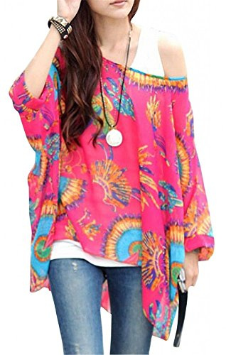 JLTPH Donne Tunica Shirt Spiaggia delle del Batwing Chiffon Camicetta Hippie Shirt Top