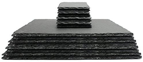 Natural Slate Placemats and Coasters | 16 Piece | Square & Rectangular | Fine Cut Tablemats | Serving Boards | Dinner Mats | Cheese Board Set | M&W