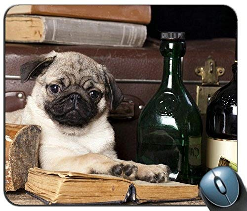 Gaming Mauspad, Hund Mops Bücher Stilleben 97109 personalisierte Rechteck Mauspad, gedruckt rutschfeste Gummi komfortable maßgeschneiderte Computer Mauspad
