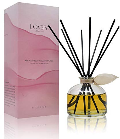 LOVSPA Duftöl und Duftstäbchen, Sandelholz & Bernstein, Geschenkset | Lufterfrischer für jeden Raum | Noten von Bergamotte, Orange, Rose & Violett mit Basis aus Zedernholz & Vanille | hergestellt in