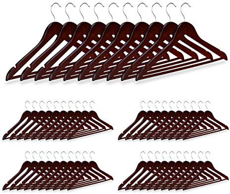Relaxdays Kleiderbügel im 50er Set, Hosenstange, für Röcke, Hemden, Jacken, Haken 360° drehbar, stabil, Holz, braun