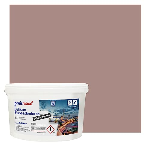 Preismaxx Silikonharz Fassadenfarbe, Schokobraun Braun 5 Liter, hochwertige, matte, wasserabweisende Aussen-Dispersion, sehr guter Regenschutz - Abperleffekt
