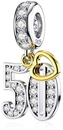 Silber 50th Geburtstag Charms Goldenes Herz Moment 50 für Pandora Charm MEHRWEG