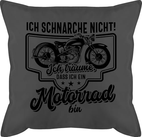 Kissen 50x50 - Statement mit Sprüchen - Ich schnarche nicht ich träume dass ich ein Motorrad bin schwarz - 50 x 50 cm - Grau - kissenbezug spruch sprüche biker motivkissen und fuellung spruechen