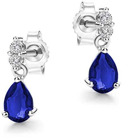 Orovi Schmuck Damen Saphir-Brillant Tropfen Ohrringe Gold mit Edelstein/Geburtsstein Saphir in Blau besetzt mit natürlichen Diamanten Brillanten klassische Ohrstecker aus Weißgold 9 Karat / 375 Gold