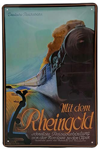 LUCKYLINDE - Blechschild, passend für Eisenbahn Fans „Rheingold – Deutsche Reichsbahn“ - geprägt (20 x 30 cm)