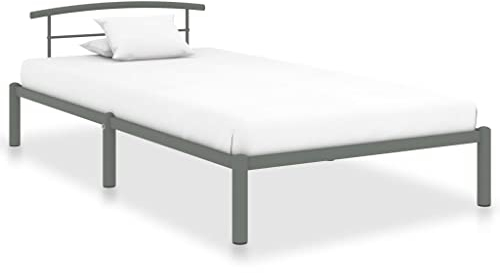 vidaXL Bettgestell Bett Metallbett Schlafzimmerbett Einzelbett Bettrahmen Schlafzimmermöbel Ehebett Lattenrost Grau Metall 100x200cm
