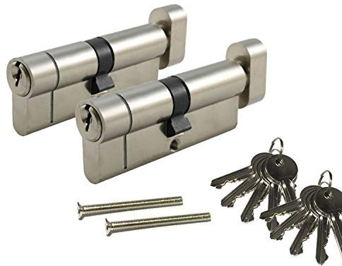 SecEuro Euro PVC Door Lock / Thumb Turn with 5 Keys Anti Drill Pick Bump Snap#Nickel~30/30~2 Locks (10 Matching Keys)