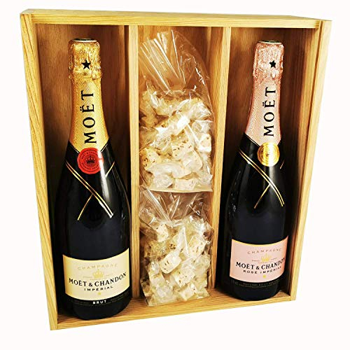Champagner Moet & Chandon - Impérial Brut/Rosé & 2 * 150 Gramm Speculoos Nougadets - Jonquier Deux Frères - In Holzkiste