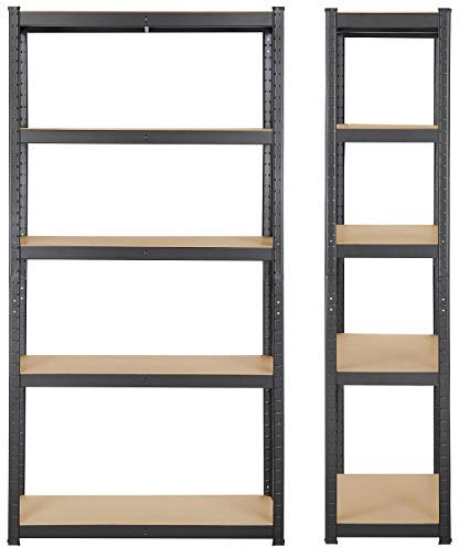 Yaheetech 5-Tier Storage Rack Garage Storage Shelving Units Adjustable Metal Shelving Unit, Steel Shelves for Workshop/Shed/Office, 170kg Per Shelf, Black