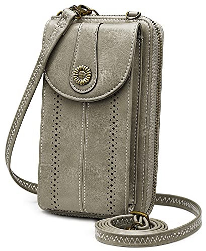 S-ZONE Damen Handy Umhängetasche PU Leder RFID Blockierung Vintage Handytasche mit Geldbörse zum Umhängen mit Kartenfächer Verstellbar Abnehmbar Schultergurt für Handy unter 6,7