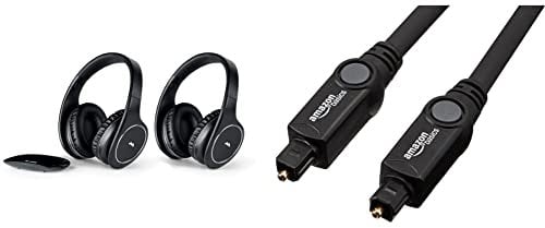Meliconi Hp Easy Digital Bundle, 2 Cuffie Tv Stereo Senza Fili, 100% Digitali & Amazon Basics Cavo audio ottico digitale Toslink, 1,83 m