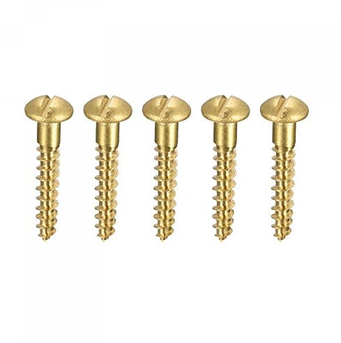 sourcing map Wood Screws M3.5 x 20mm Slotted Round Head Brass Self-Tapping Screw 50 Pcs