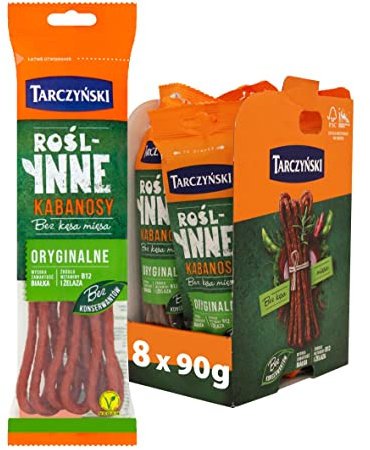Tarczyński Vegan Kabanos Sausage Original 90G (Pack of 8) – 27g of Protein – Free From GMO – Plant Based Snack – Multipack