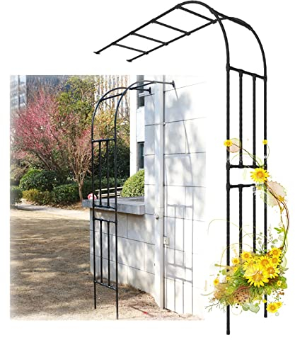 Schwarz/Weiß Gartenbogen Metall Stabil Rosenbogen halbrund, Wandmontage, Torbogen Hochzeit für Kletterrosen, Halbbogen, Rosengestell Rankhilfe Spalier Rosenhilfe Witterungsbeständig 240cm Hoch