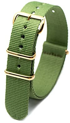 Military Watch Strap Style Watch Wristband 18mm-24mm Nylon Stripe Woven Strap mit Goldschnalle, Armeegrün, 18mm
