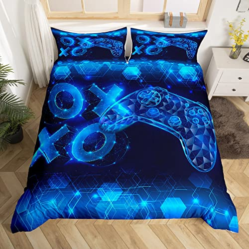 Bettbezug für Gamer Gaming Jungen Bettwäsche 135x200 Videospiel fluoreszierendes Blau Bettwäscheset Jungen Mädchen Kinderzimmer, Dekoration leicht Gamepad Gamecontroller Bettbezug Spieler Gaming