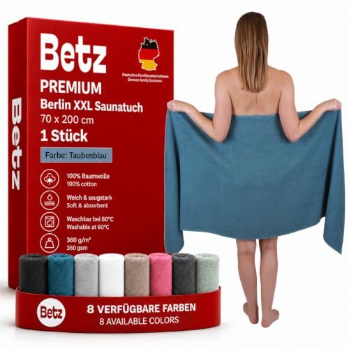 Betz 1 Stück Saunatuch 100% Baumwolle taubenblau 70x200 cm Berlin XXL Saunatücher Sauna Handtuch Weich Groß Frottee Badetuch Farbe taubenblau