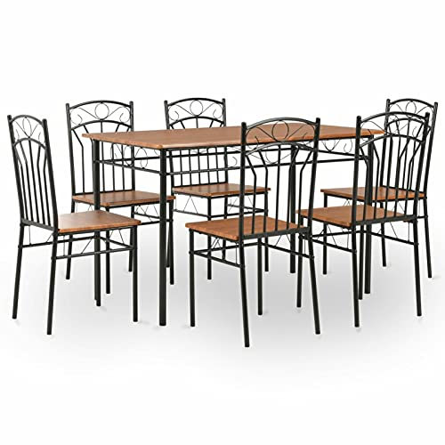 Tidyard Conjunto de Comedor 7 Piezas Mesa con 6 Sillas Conjunto Mesa y Sillas Comedor MDF y Acero Marrón