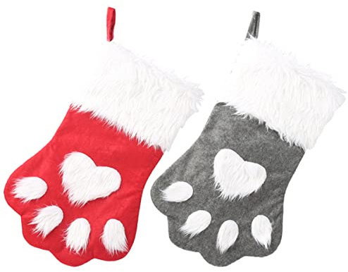 Garneck 2stücke Weihnachtliches Pet Christmas Stockings Rot Dekorative Geschenkstrümpfe Mit Hunde-Krallen-Design Einfach Zum Aufhängen An Christbaum Fenster Und Kamin Festliche Weihnachtsd