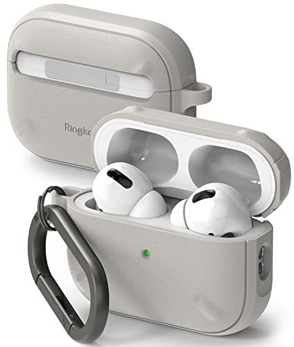 Ringke Onyx Case Kompatibel mit AirPods Pro 2 Hülle Stoßfeste Rutschfester Leicht AirPods Pro 2. Generation Schutzhülle mit Karabiner - Warm Gray