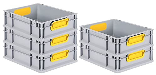 PROREGAL SuperSparSet 5x Eurobox NextGen Color | HxBxT 12x30x40cm | 11 Liter | Griffe gelb geschlossen | Glatter Boden | Eurobehälter, Transportbox, Transportbehälter, Stapelbehälter