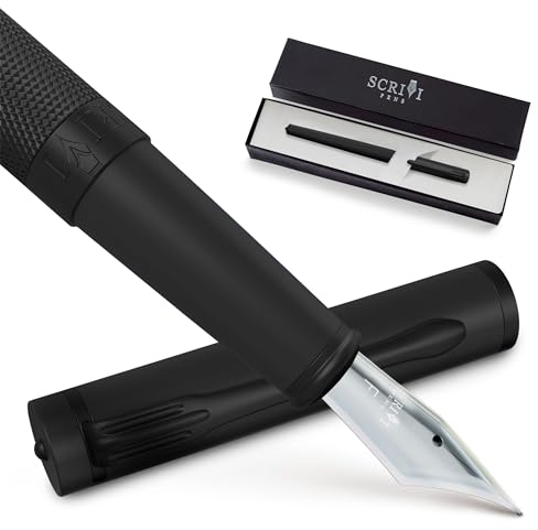 SCRIVI PENS Luxus-Füllfederhalter-Set – [Schwarz] Füllfederhalter Zum Schreiben – Glatte, Feine Feder – Inkl. Nachfüllbarem Tintenkonverter, 5 Tintenpatronen, Geschenkbox – Elegante Kalligraphie