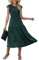 GRECERELLE Womens Summer Maxi Dress - Casual Midi Smocked Ruffle Sleeve Elastic Waist Crew Neck Tiered Cocktail Long Dresses for Ladies (Dark Green, L)