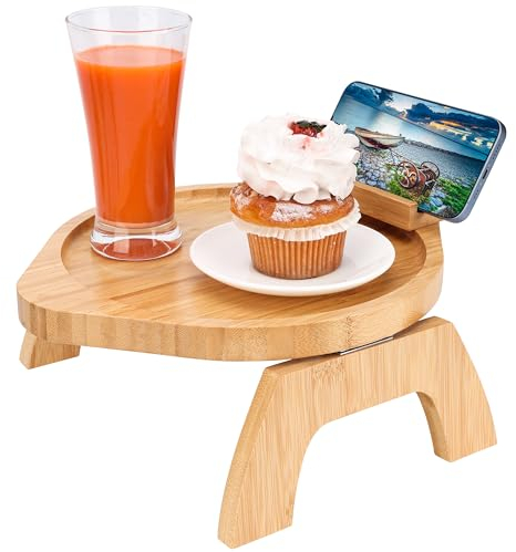 BELLE VOUS Vassoio Bamboo da Divano - Vassoio Girevole Legno per Braccioli Divano - Vassoio Divano a Incastro per Mangiare, Bere, Supporto per Telecomando TV, Dispositivi, Spuntini, Tazze e Riviste